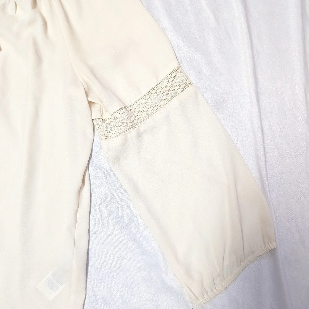 Chaps Cottagecore Cowgirl Boho Peasant Lace Trimmed Long Sleeve Blouse Medium - Picture 3 of 10